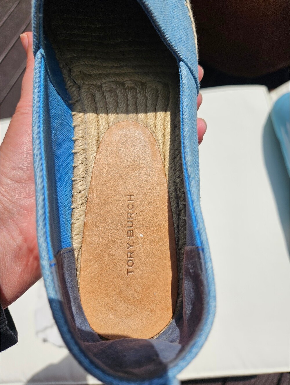 Tory Burch Denim Blue Embroidered Double T Logo Espadrilles Size 9 - Picture 8 of 11